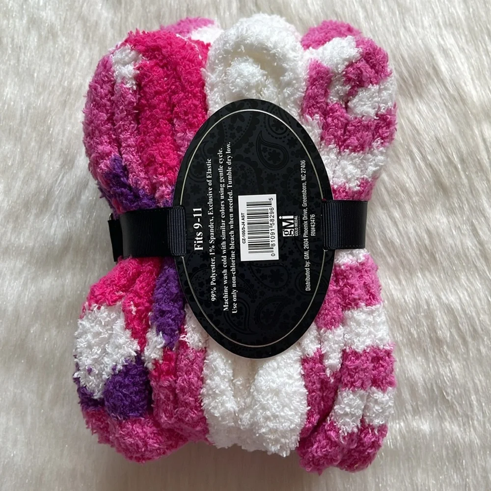 Gold Medal Pink Purple White Argyle Striped Super Soft Plush Butter Crew Socks